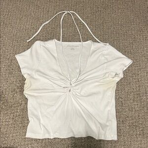 American Eagle Outfitters White Ribbed Halter Tie-Front Crop Top